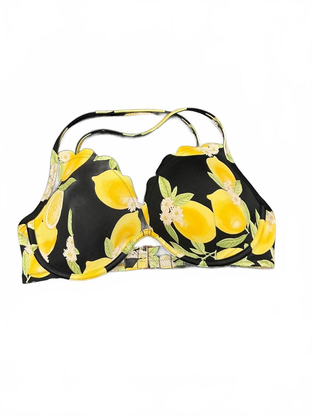 Shade & Shore Lemon Print Scalloped bikini top 34B